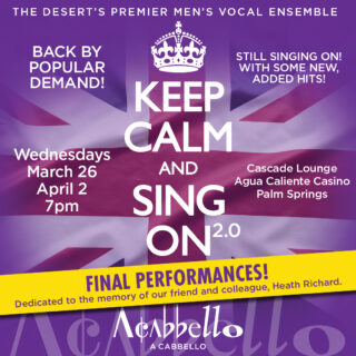 Tomorrow - WED MAR 26: The first of A Cabbello / @acabbellosingers two final shows:
🎶 🇬🇧🎶 Keep Calm & Sing On 2.0 🎶 🇬🇧🎶 
Still some good seats left. Tickets may be available at the door, but for the best selection, get them online now (link in the comments below).